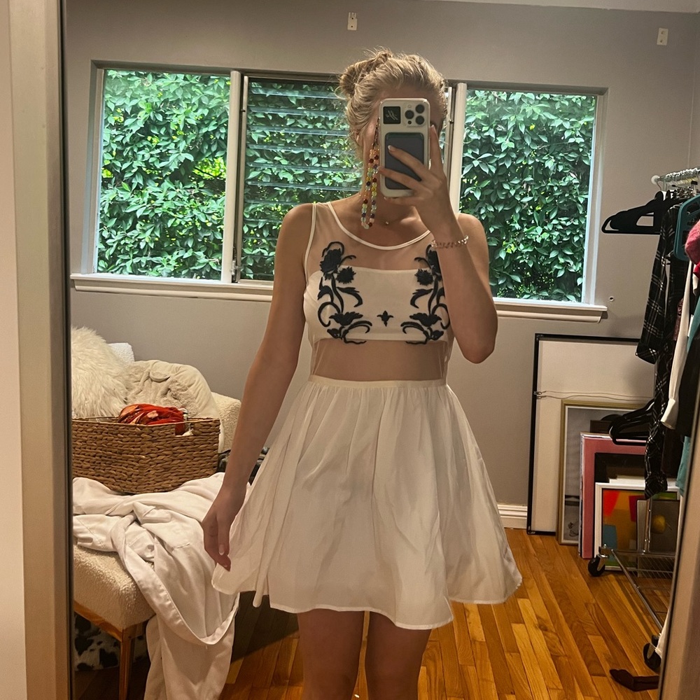 Mustard seed white and blue trim summer dress